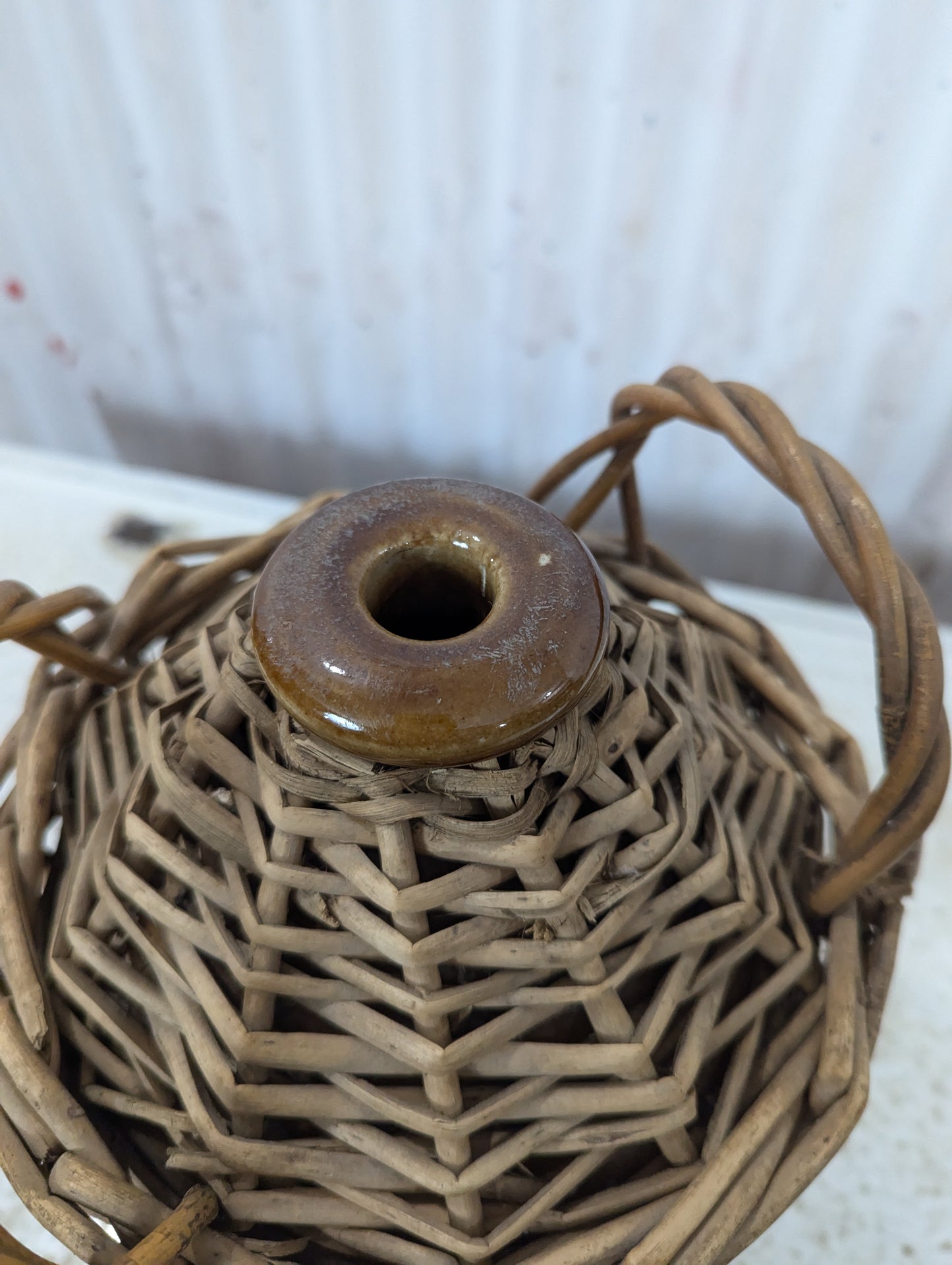 Vintage Royal Navy Rum Crock with Wicker Basket
