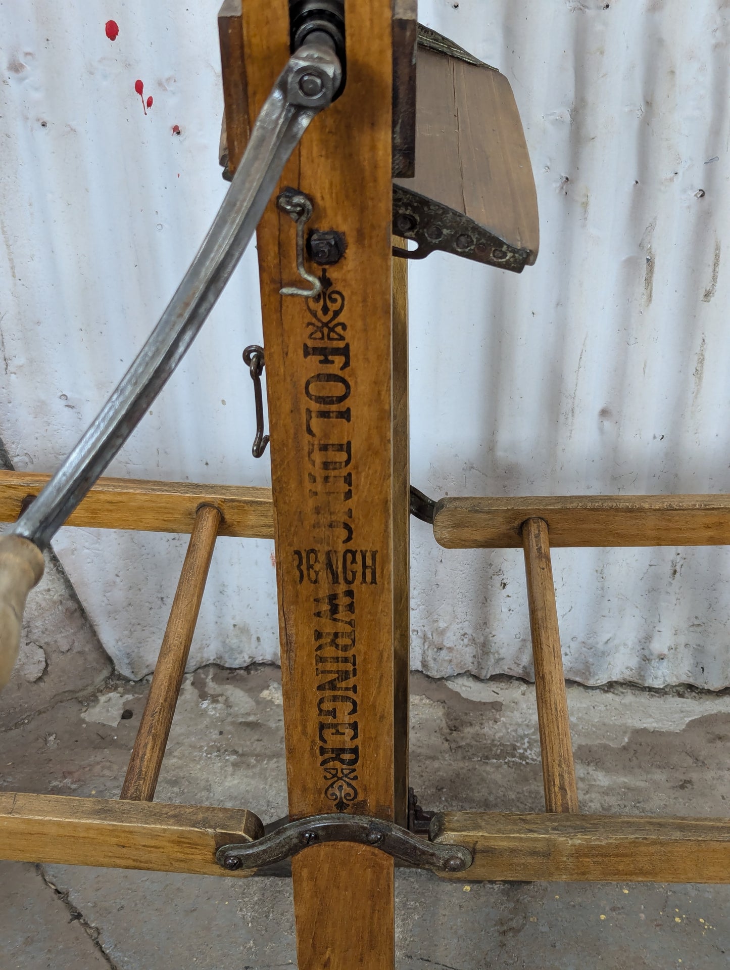 Antique Folding Washtub Bench with Wringer