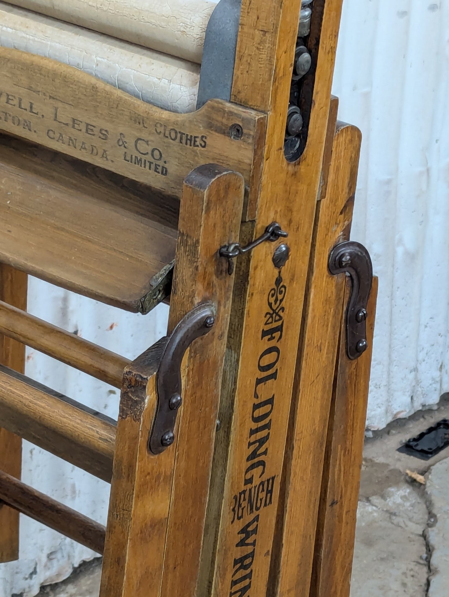 Antique Folding Washtub Bench with Wringer