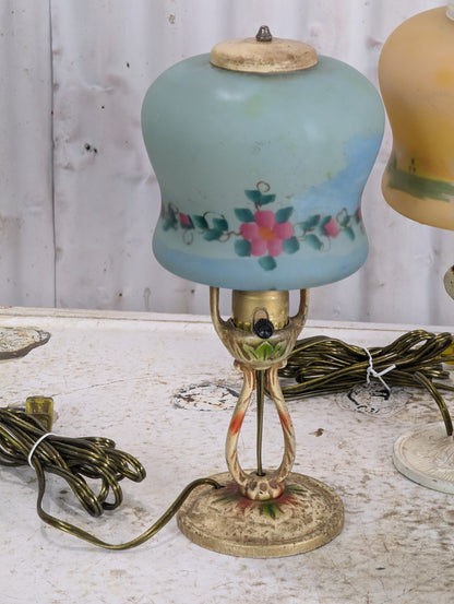 Vintage Reverse Painted Glass Shade Table Lamps