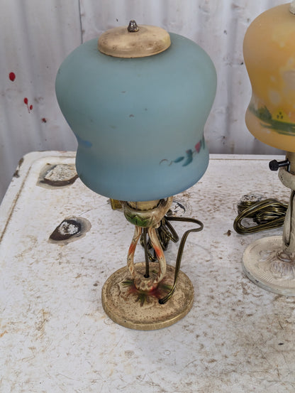 Vintage Reverse Painted Glass Shade Table Lamps