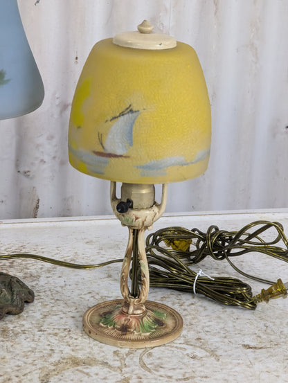 Vintage Reverse Painted Glass Shade Table Lamps