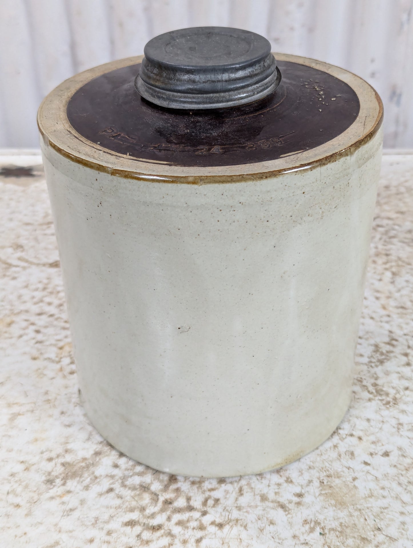 Antique Fruit Canning Crock with Lid