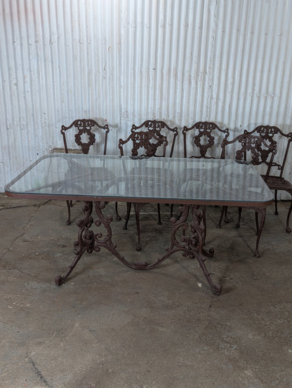 Vintage Hauser Hollywood Regency Patio Glass Topped Table with 6 Chairs