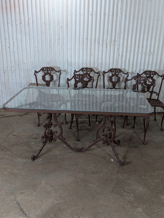 Vintage Hauser Hollywood Regency Patio Glass Topped Table with 6 Chairs