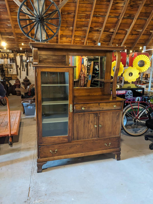 Antique Solid Oak Side By Side China Cabinet