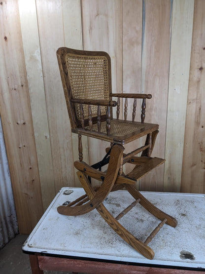 Antique Oak/Wicker Combo Highchair Rocker