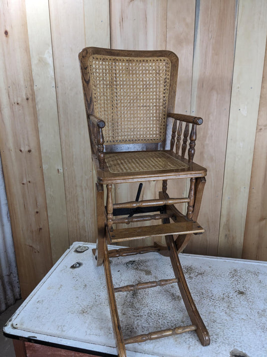 Antique Oak/Wicker Combo Highchair Rocker