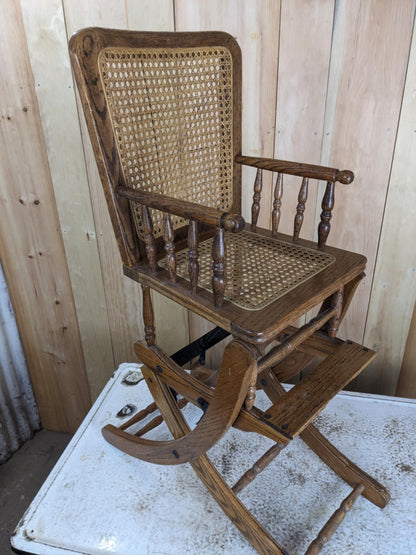 Antique Oak/Wicker Combo Highchair Rocker