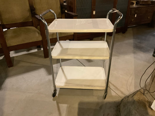 Vintage Enamel Medical 3-Shelf  Rolling Cart