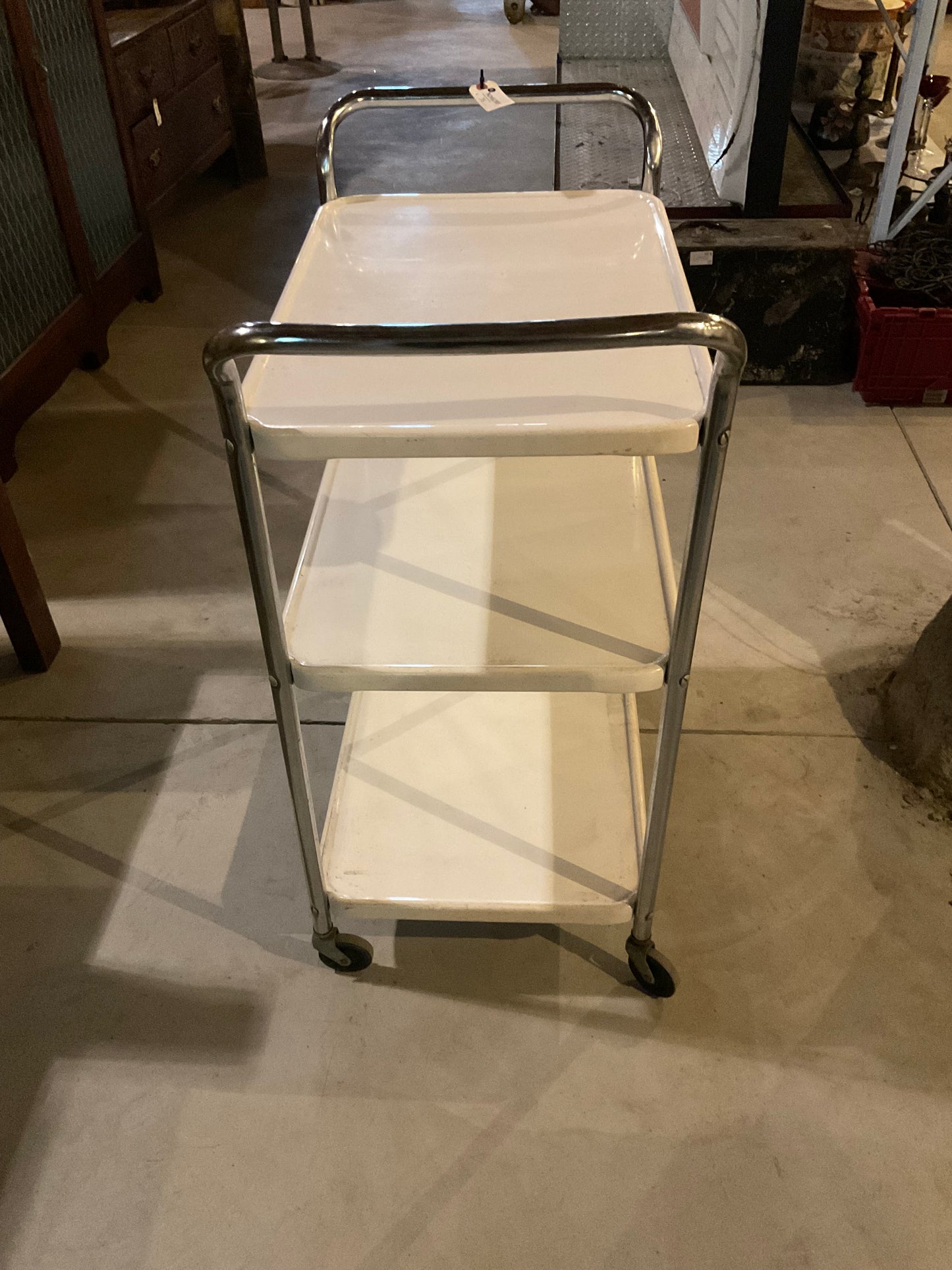 Vintage Enamel Medical 3-Shelf  Rolling Cart