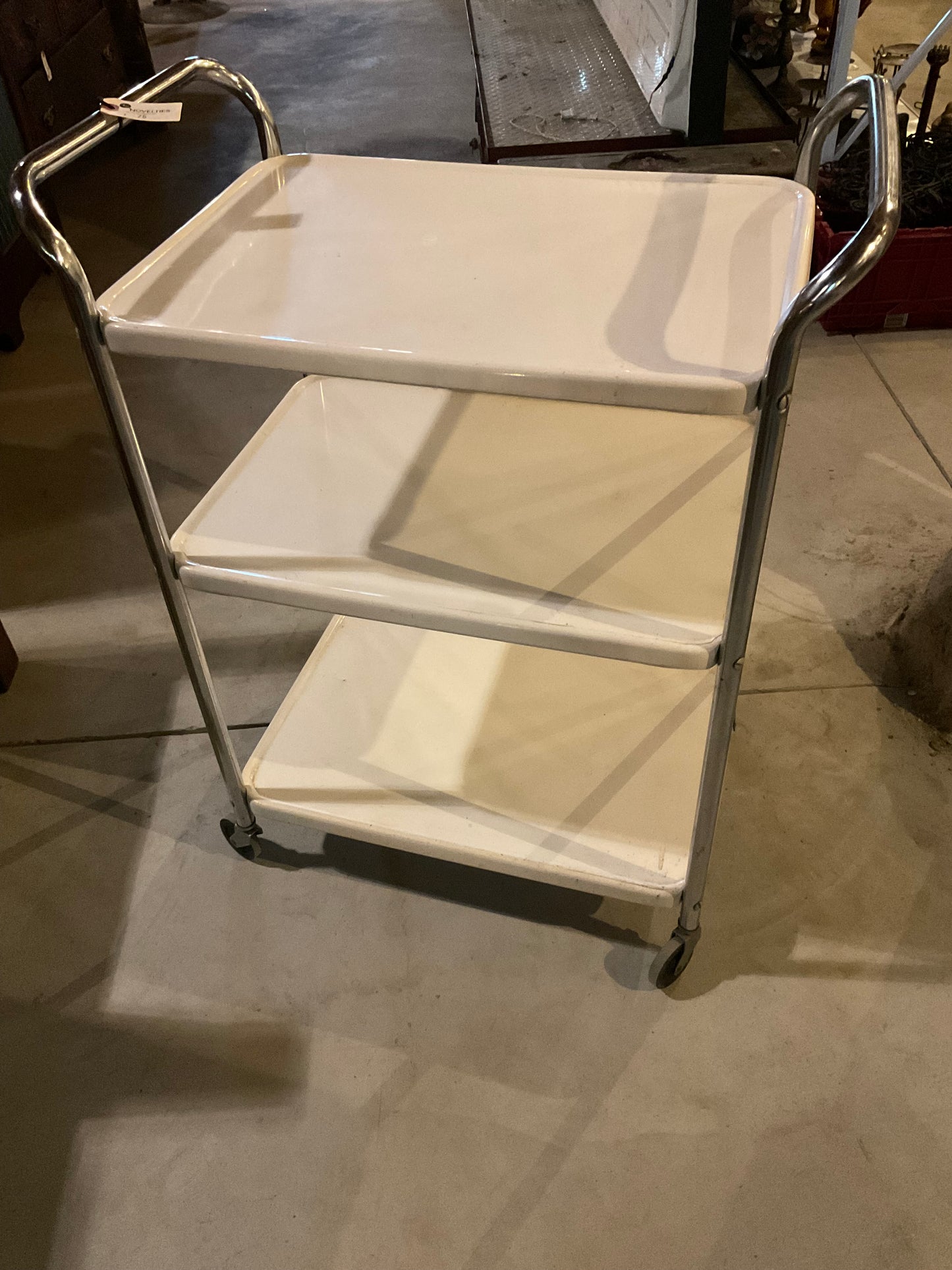 Vintage Enamel Medical 3-Shelf  Rolling Cart