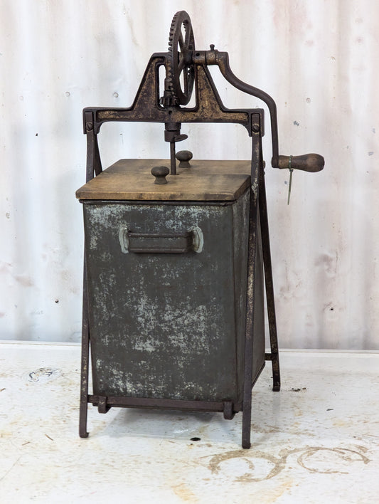 Antique Tin Metal Gear Driven Butter Churn