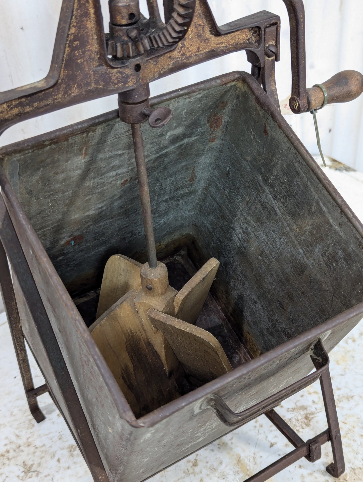 Antique Tin Metal Gear Driven Butter Churn