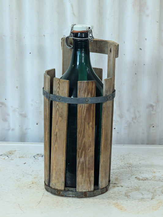 Vintage Demijohn Bottle with Wooden Basket