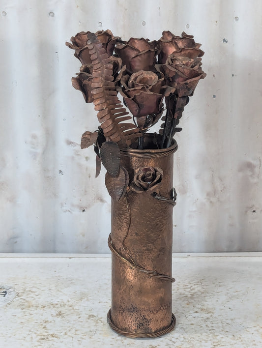 Handcrafted Copper Vase with Flowers