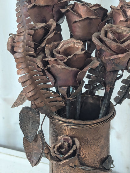 Handcrafted Copper Vase with Flowers