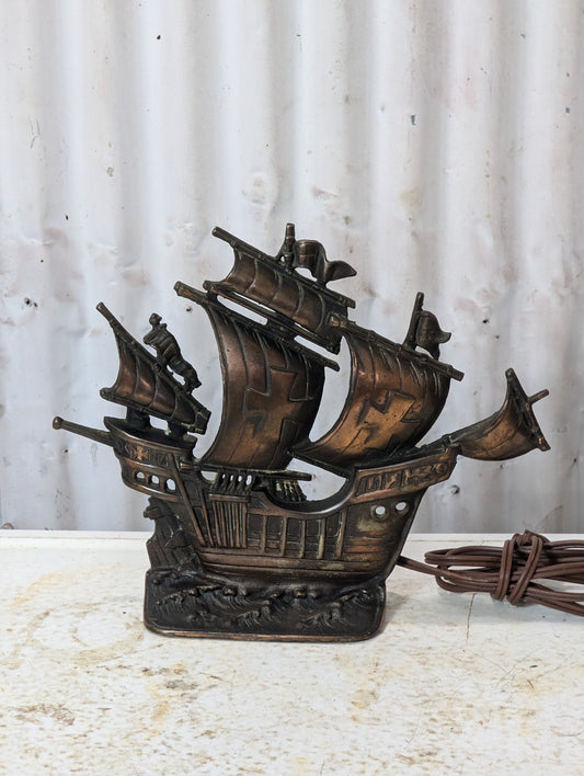 Vintage Cast Iron Florentine Sailing Ship Lamp Model 790