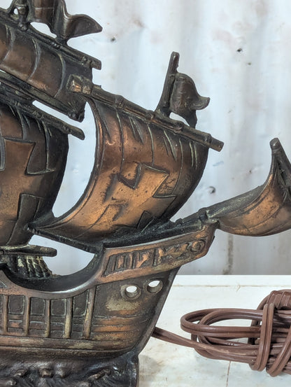 Vintage Cast Iron Florentine Sailing Ship Lamp Model 790