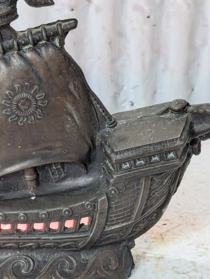 Vintage Cast Aluminum Sailing Ship Lamp