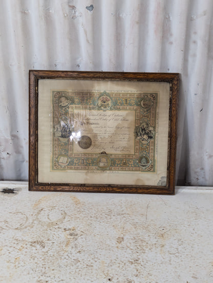Odd Fellows Framed Document