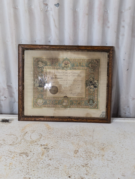 Odd Fellows Framed Document