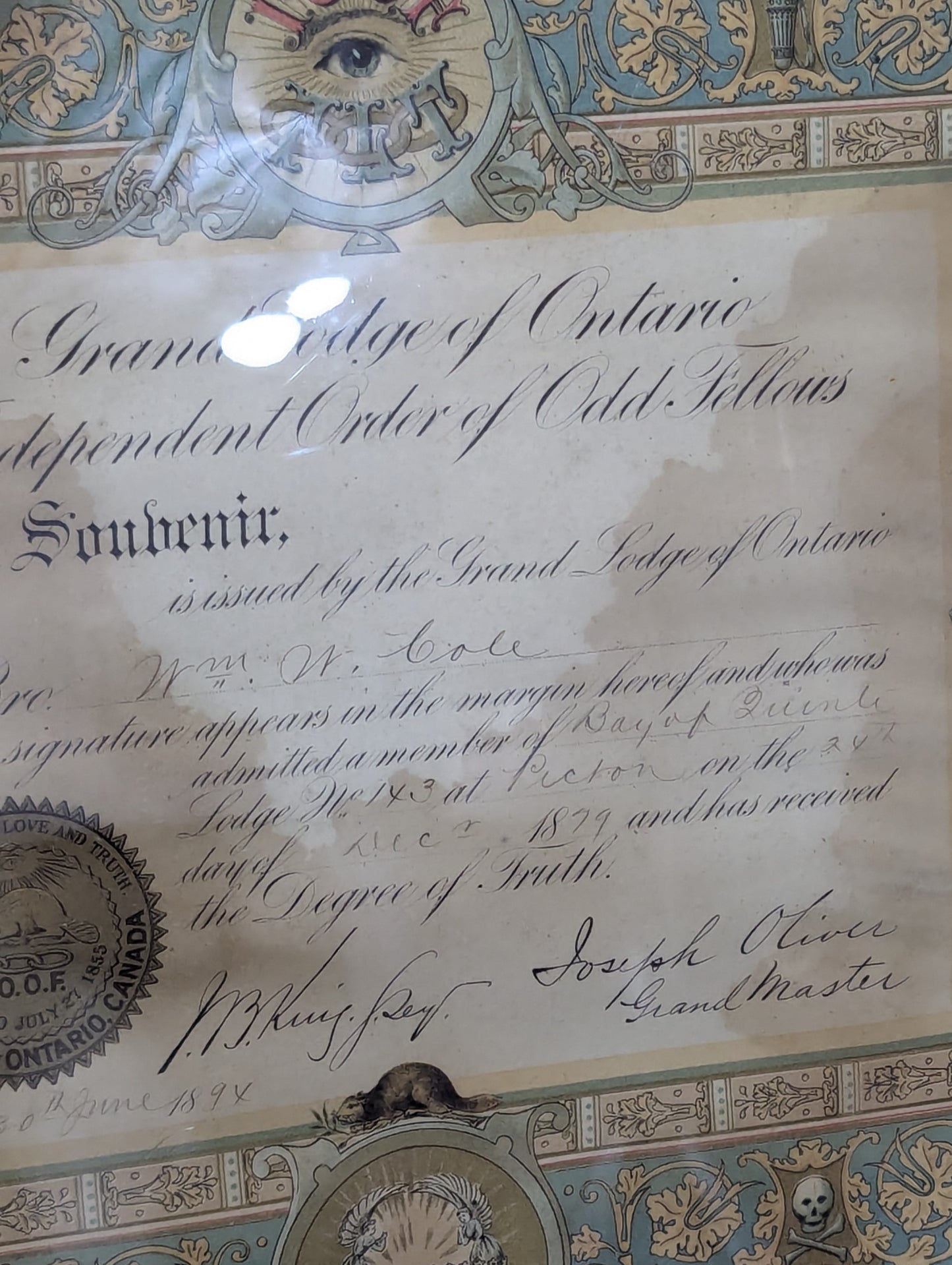 Odd Fellows Framed Document