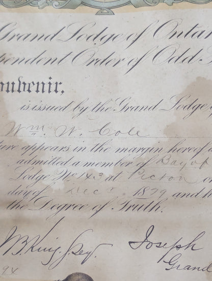 Odd Fellows Framed Document
