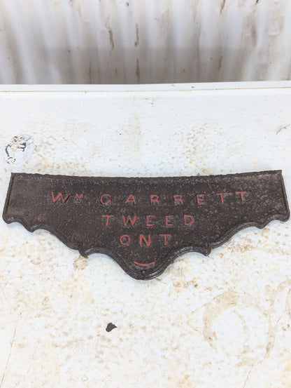 Vintage Cast Iron Wm Garrett Tweed Sign
