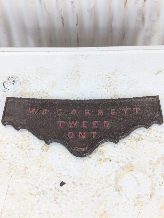 Vintage Cast Iron Wm Garrett Tweed Sign