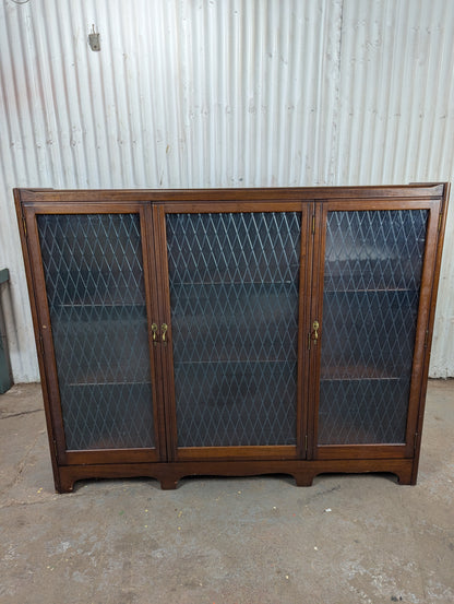 Antique George C. Flint Solid Oak 3-Door Triple Bookcase