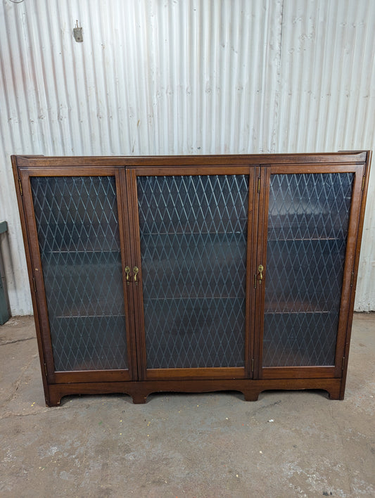 Antique George C. Flint Solid Oak 3-Door Triple Bookcase