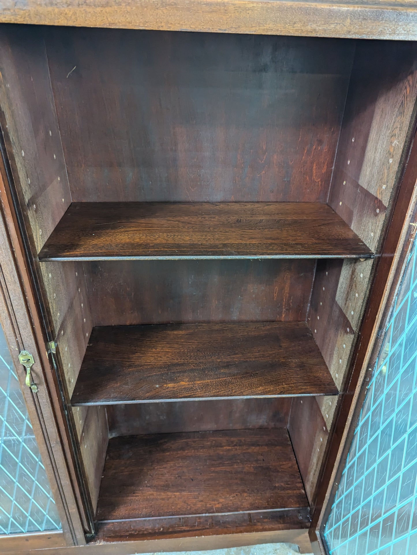 Antique George C. Flint Solid Oak 3-Door Triple Bookcase