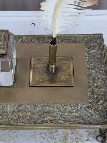 19th Century Antique Guided Brass Pen Tray
