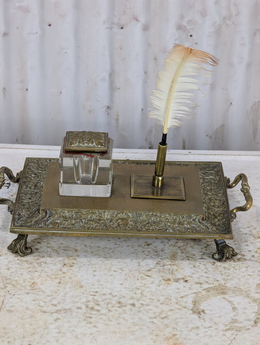 19th Century Antique Guided Brass Pen Tray
