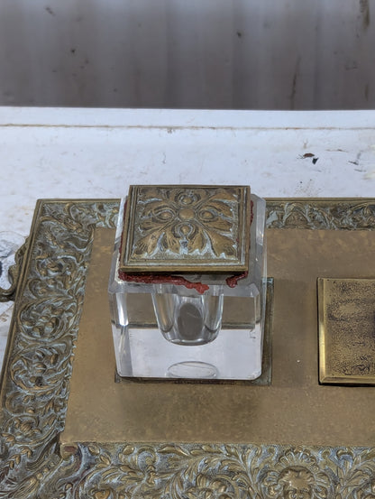 19th Century Antique Guided Brass Pen Tray