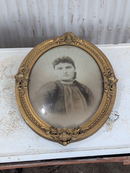 Vintage Framed Portrait with Bubble Glass