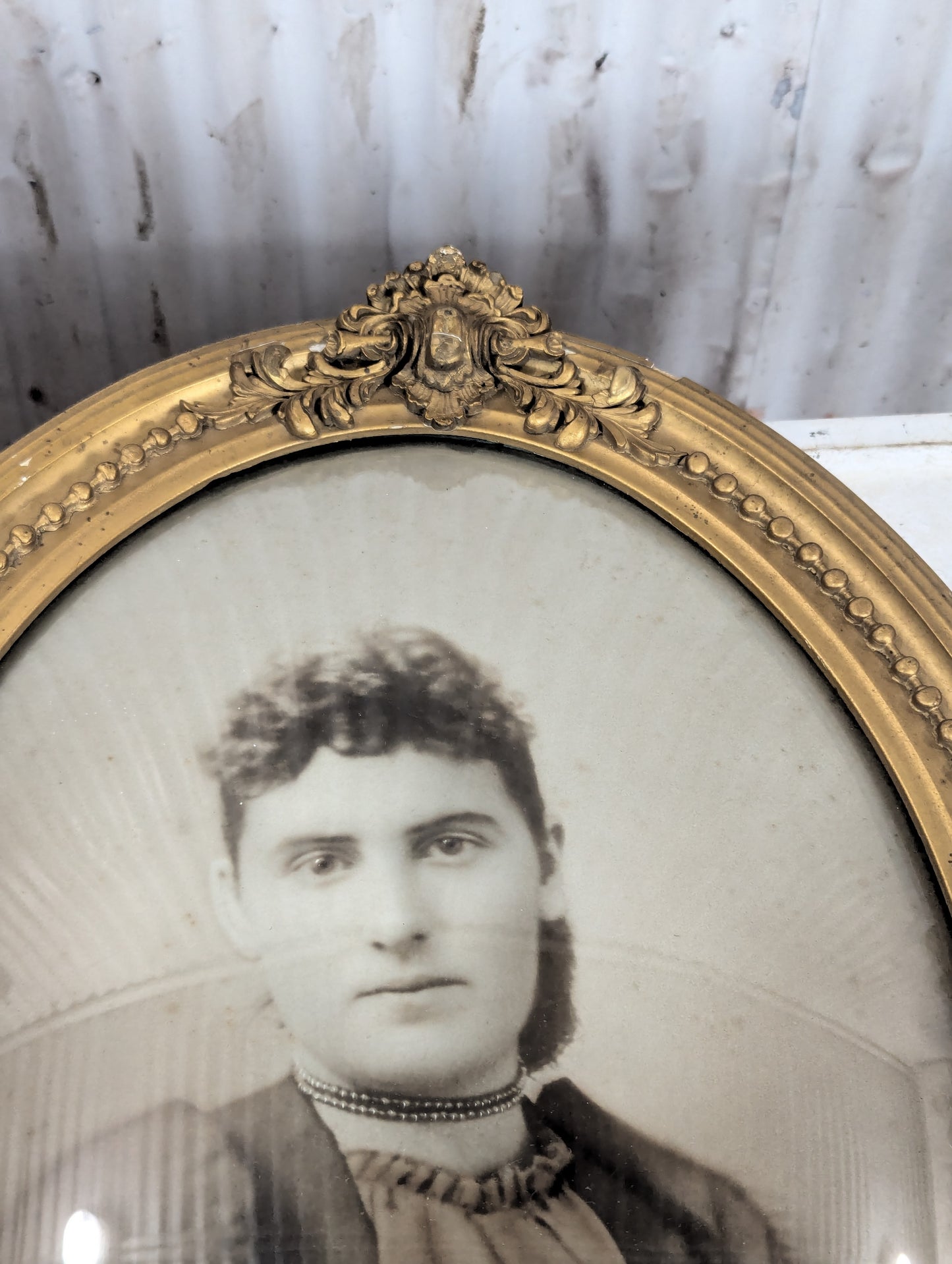 Vintage Framed Portrait with Bubble Glass