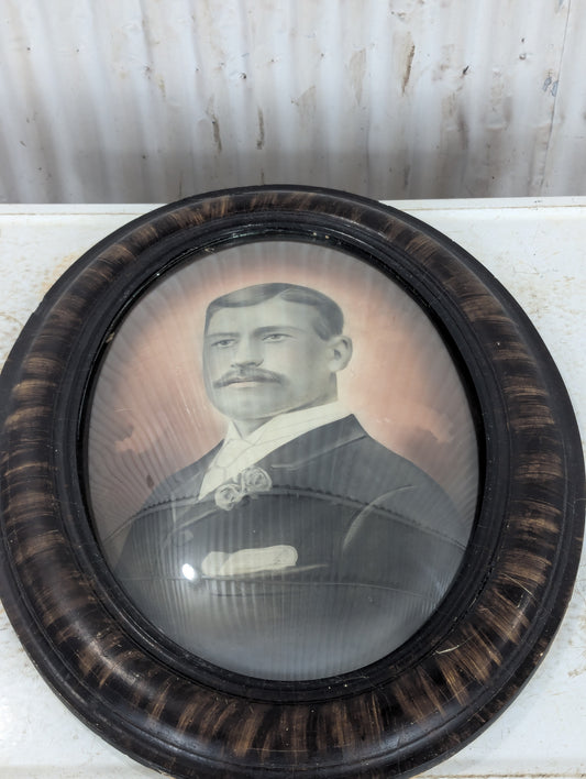 Antique Framed Portrait with Convex Bubble Glass