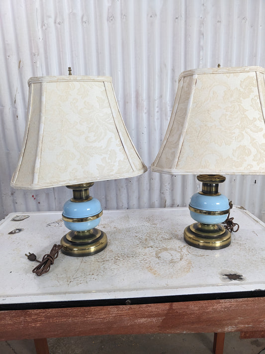 Vintage Brass/CeramicTable Lamps with Shades