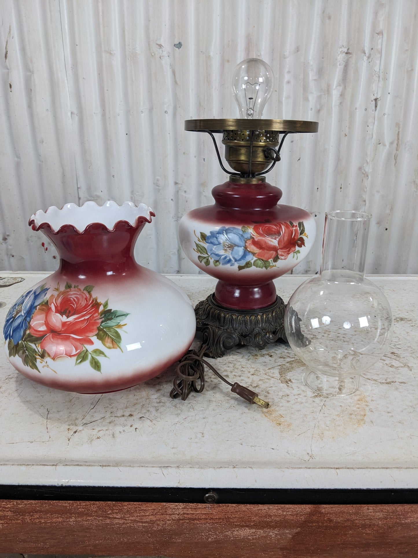 Vintage Electrified Flowered Lamp