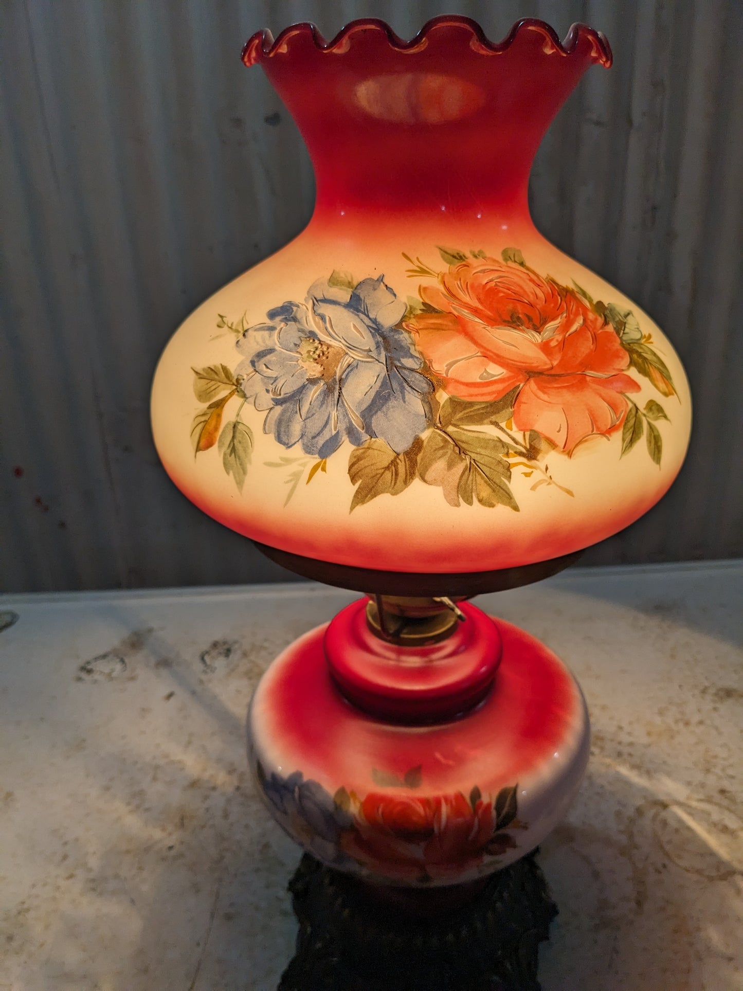 Vintage Electrified Flowered Lamp