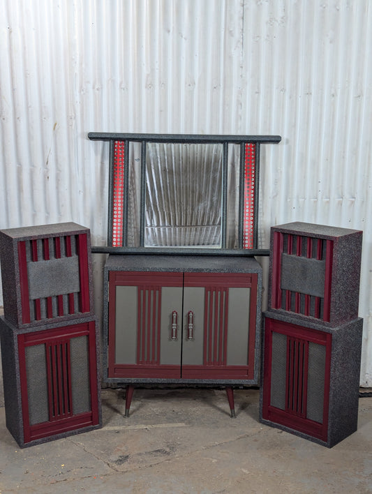 Cabinet with 4 Speaker & Wall Mirror Set
