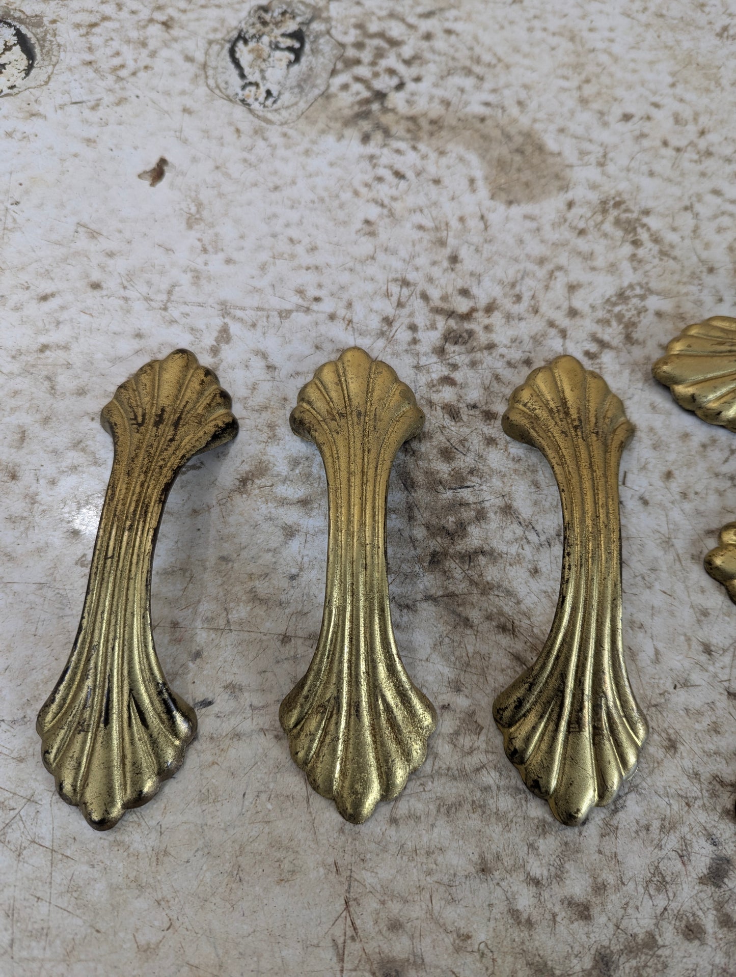 Vintage Art Deco Brass Drawer Pulls, set of 6