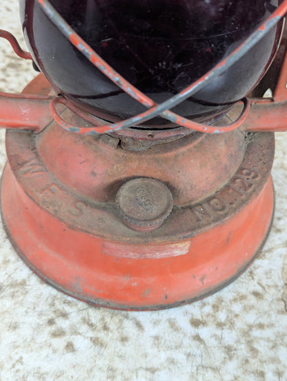 Vintage Dietz No. 129 Crescent Barn Oil Lantern with Red Glass Shade