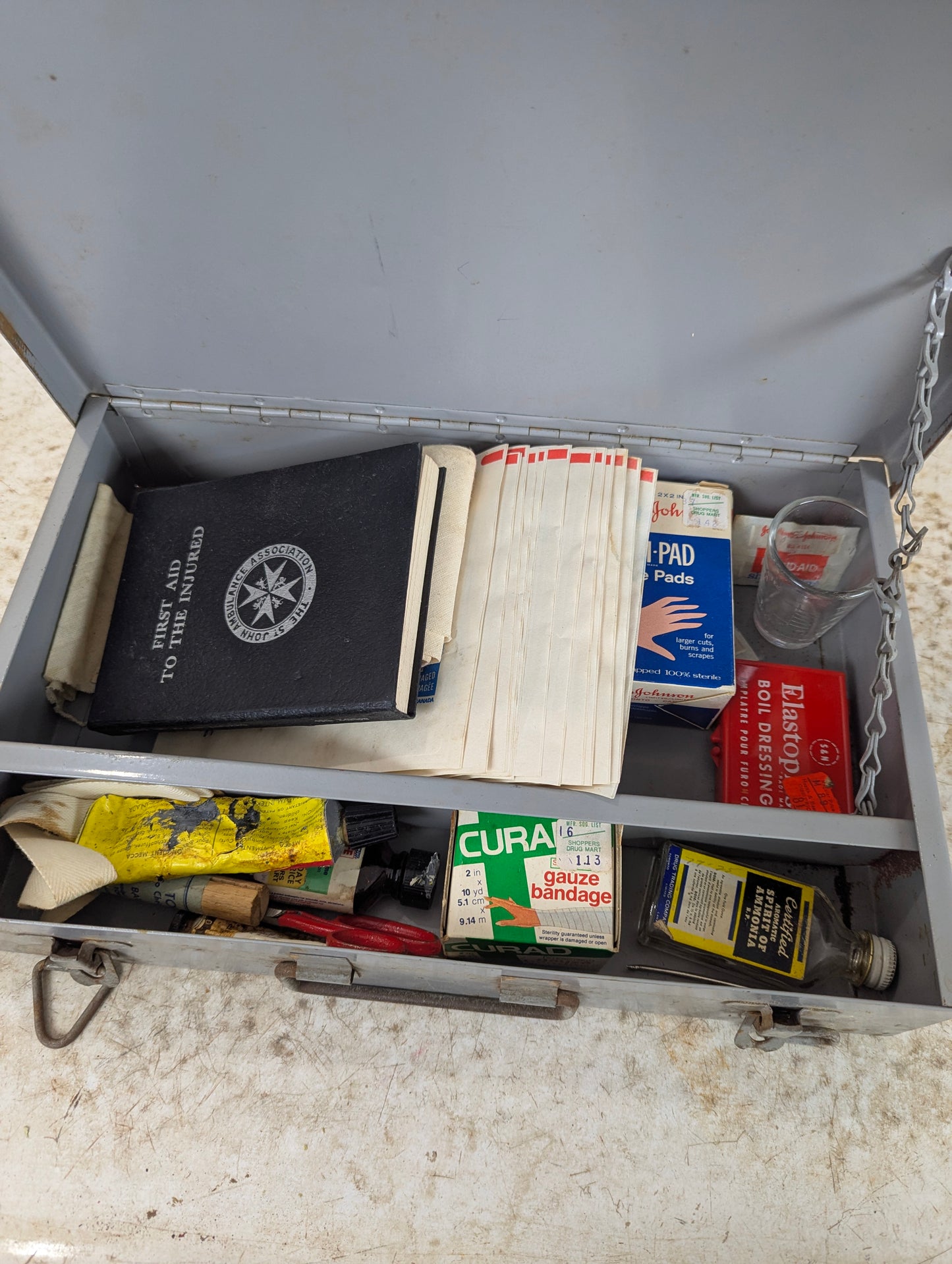 Vintage 1950’s Metal First Aid Kit with St. John Ambulance Handbook