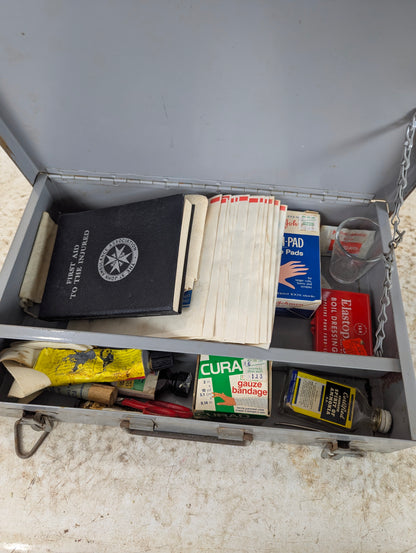 Vintage 1950’s Metal First Aid Kit with St. John Ambulance Handbook