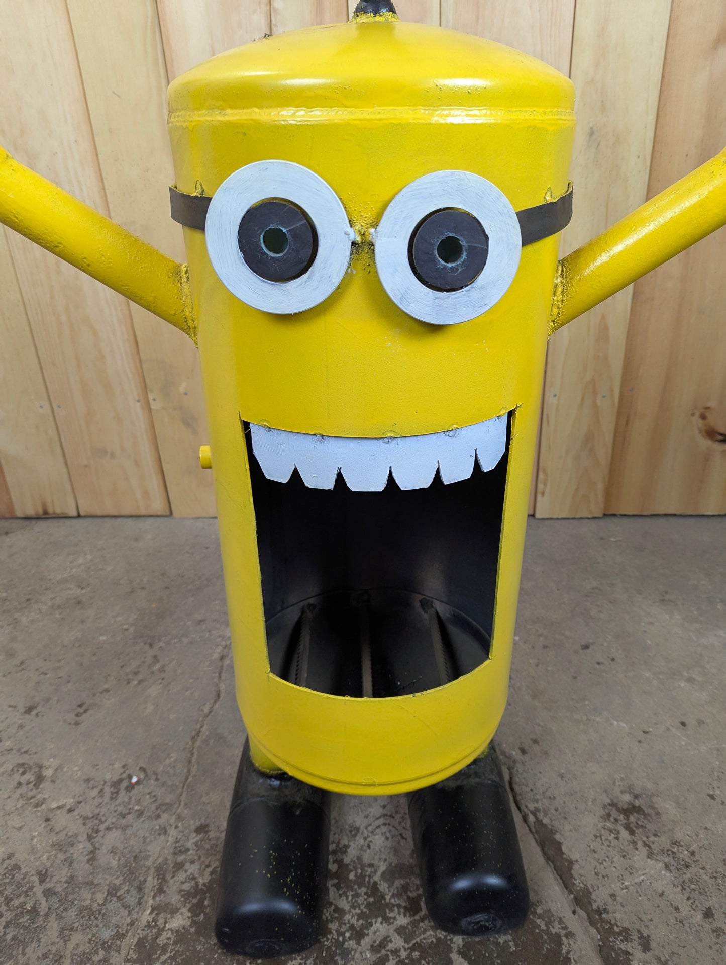 Handcrafted Minion Scrap Metal Sculpture Yard Garden Art with Fire Pit