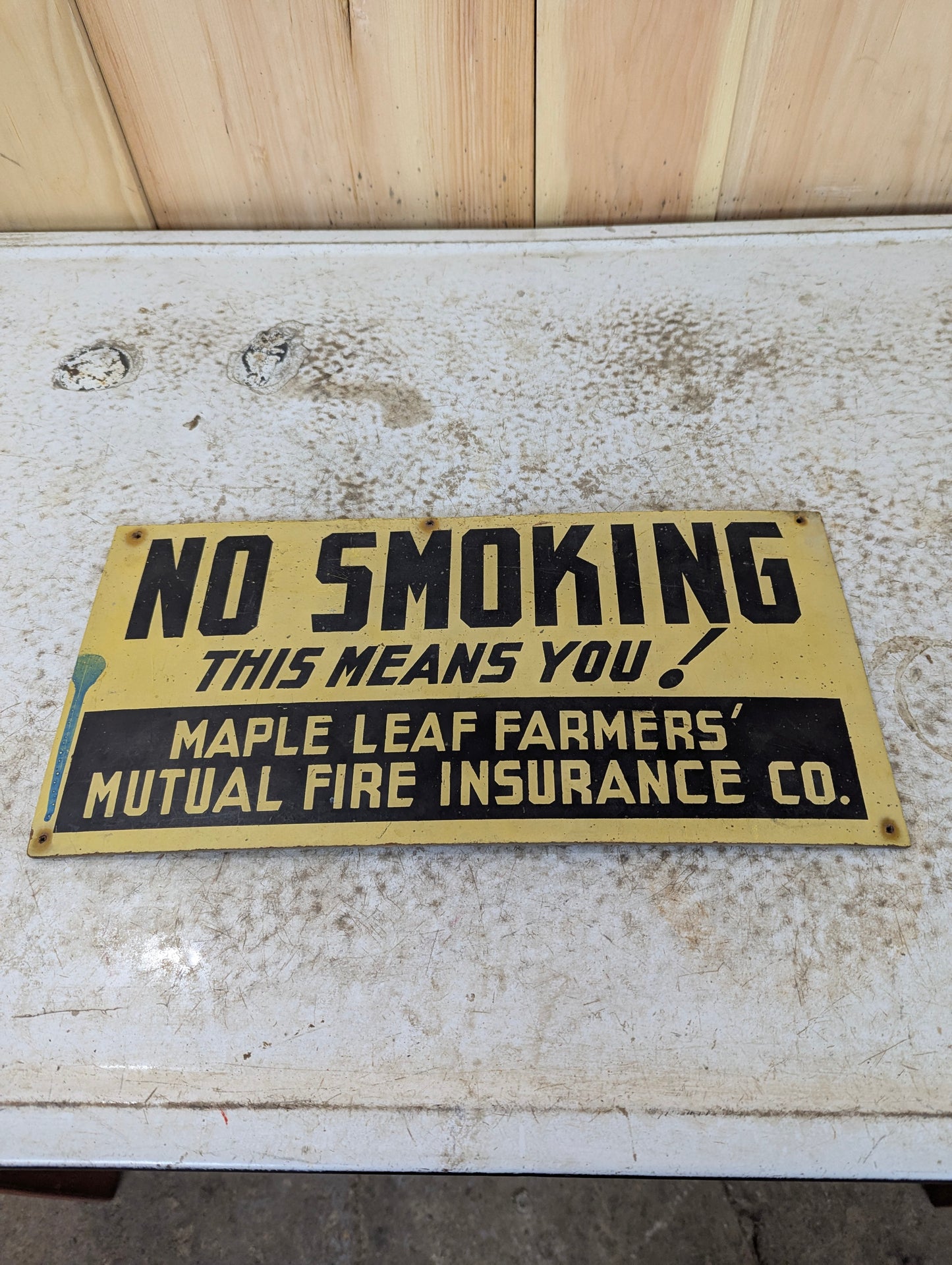 Vintage No Smoking Sign - Maple Leaf Farmers’ Mutual Fire Insurance Co.
