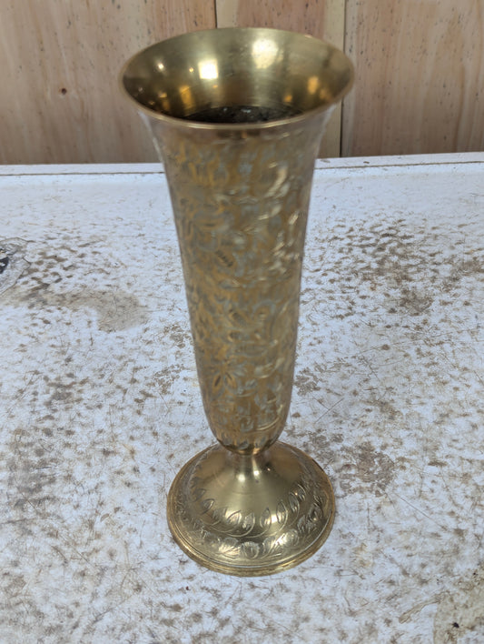 Vintage Mid-Century Modern Indian Etched Brass Vase
